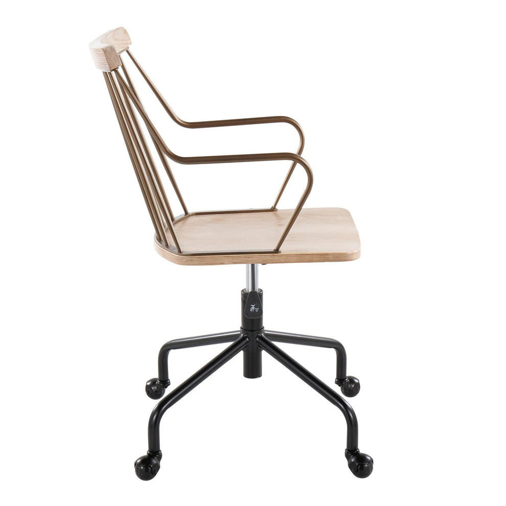 Preston Farmhouse Adjustable Office Chair in Black Metal, Antique Copper and White Washed Wood By LumiSource | Office Chairs | Modishstore - 6