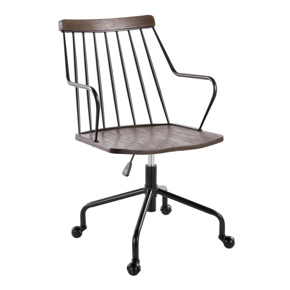 Preston Farmhouse Adjustable Office Chair in Black Metal, Antique Copper and White Washed Wood By LumiSource | Office Chairs | Modishstore - 7
