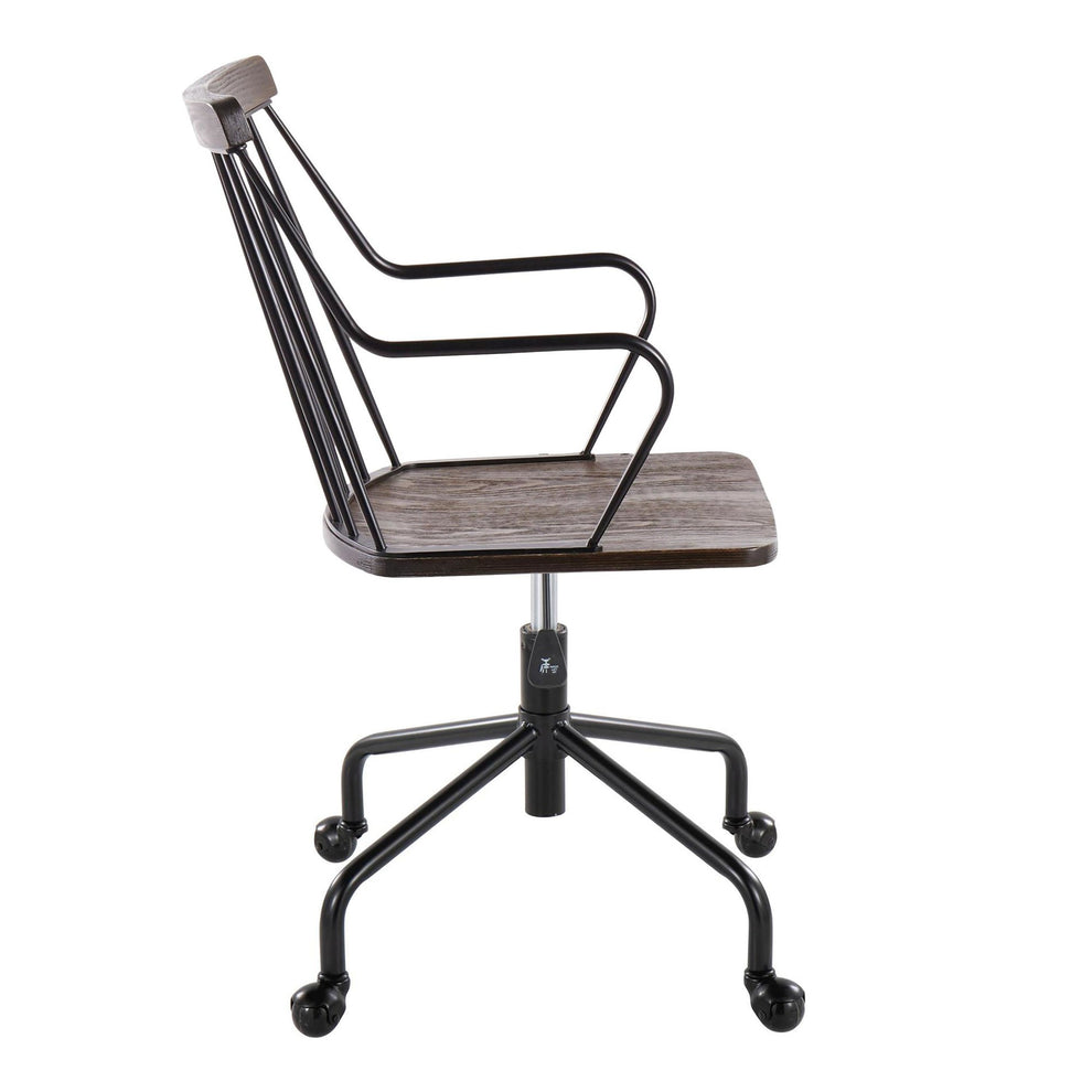 Preston Farmhouse Adjustable Office Chair in Black Metal, Antique Copper and White Washed Wood By LumiSource | Office Chairs | Modishstore - 12