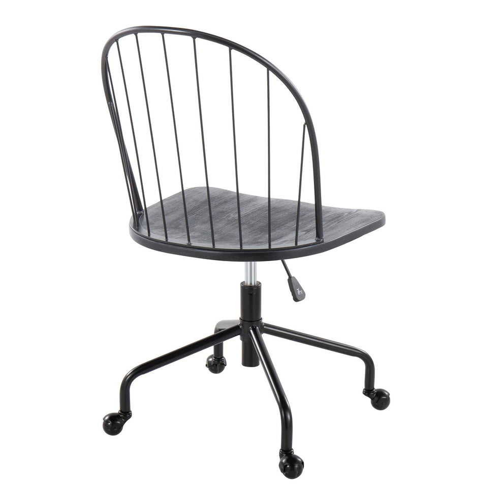 Riley Farmhouse Adjustable High Back Office Chair in Black Metal and Black Wood By LumiSource | Office Chairs | Modishstore - 4