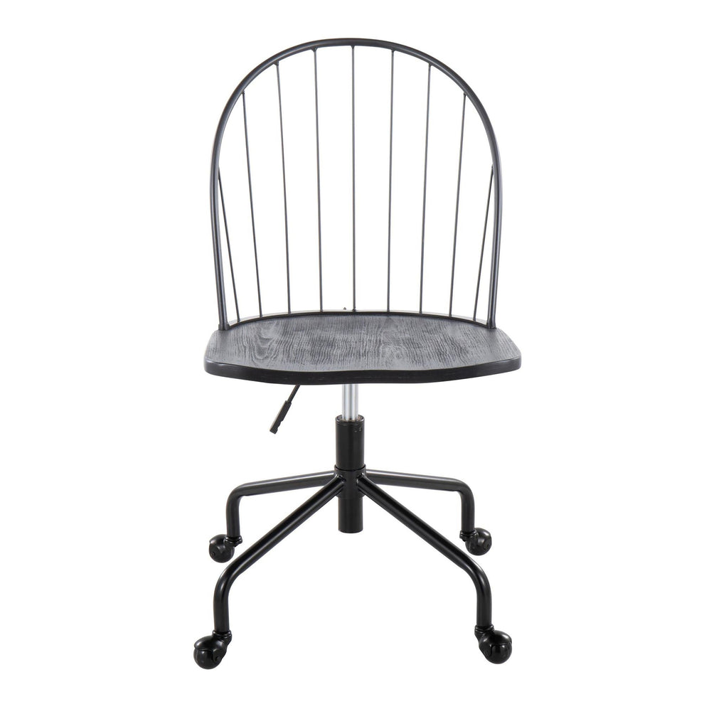 Riley Farmhouse Adjustable High Back Office Chair in Black Metal and Black Wood By LumiSource | Office Chairs | Modishstore - 6