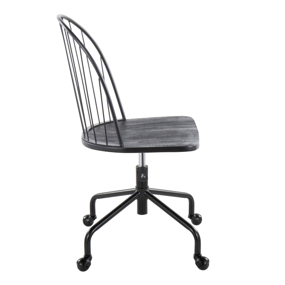 Riley Farmhouse Adjustable High Back Office Chair in Black Metal and Black Wood By LumiSource | Office Chairs | Modishstore - 3