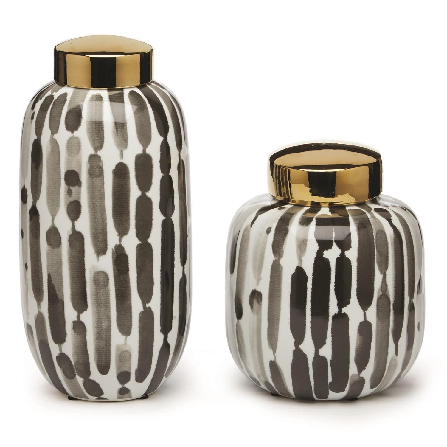 Brush Stroke Black & White Covered Jars Set Of 2 By Two's Company | Vases | Modishstore - 2