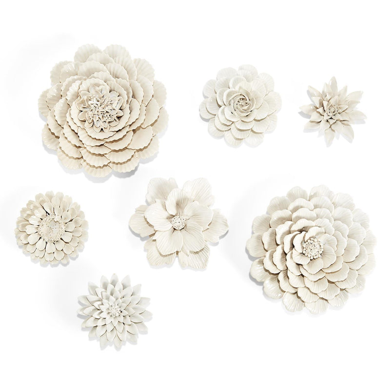 White Garden Flower Wall Sculptures Set Of 14 By Tozai Home | Sculptures | Modishstore