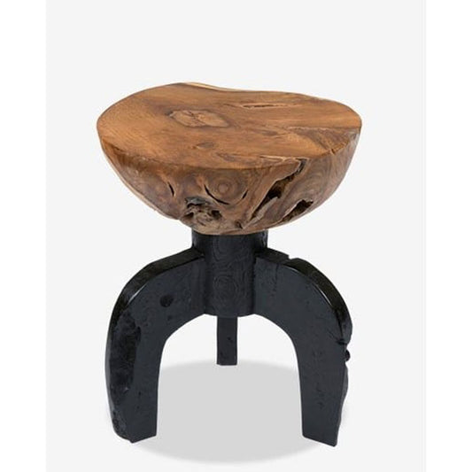 (LS) Kenya solid round teakwood stool with black wood base by Jeffan | Stools | Modishstore