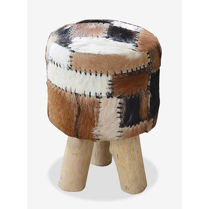 (LS) Safari Drum Stool With Leather Work (Patchwork) by Jeffan | Stools | Modishstore