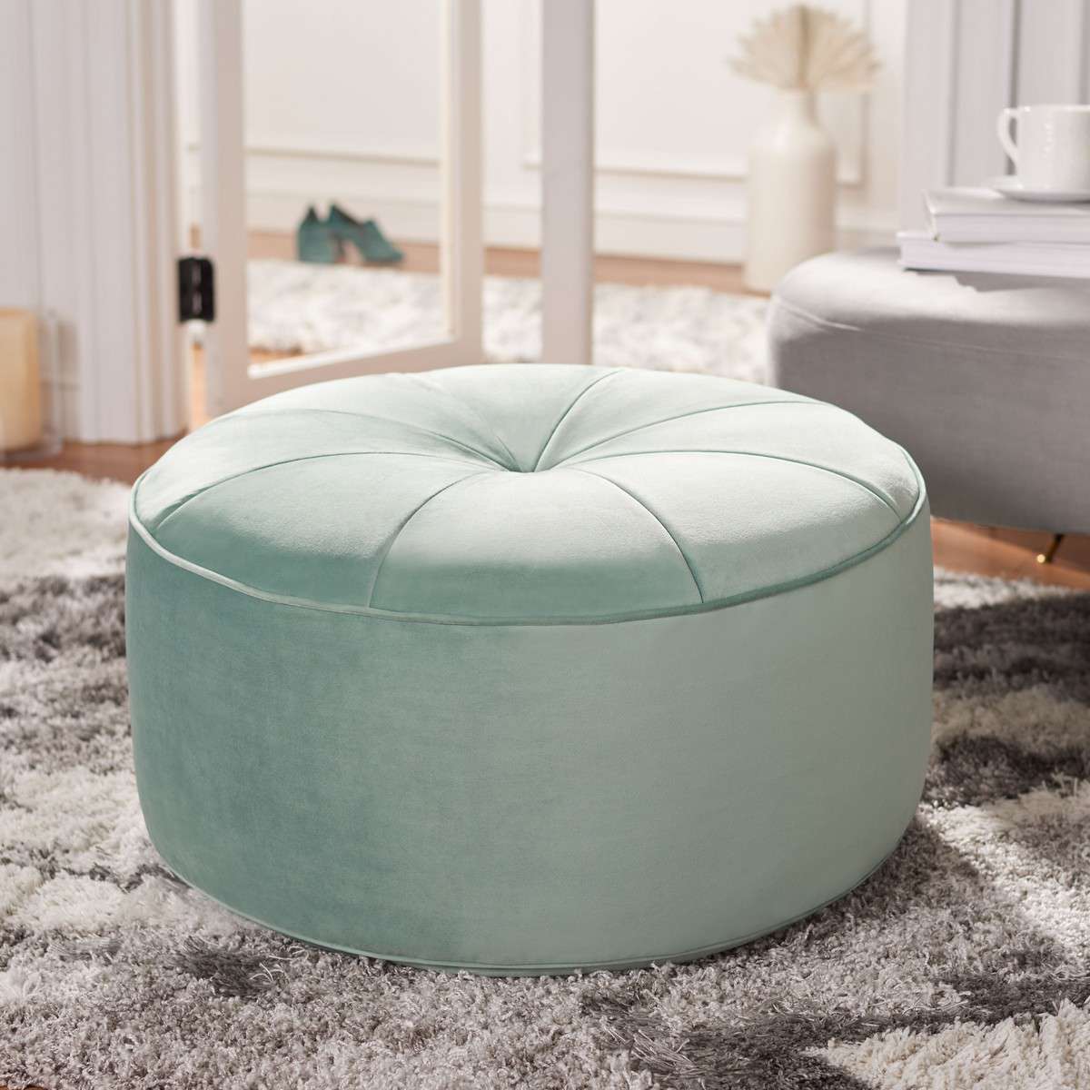 Safavieh Amais Round Ottoman - Mint | Ottomans | Modishstore - 4