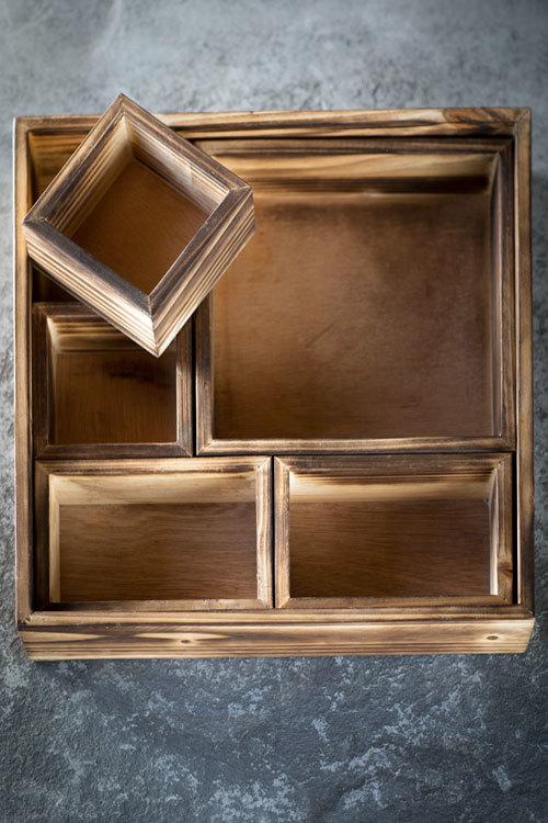 Vagabond Vintage Burnt Pine 6 Compartment Nesting Boxes | Modishstore | Decorative Boxes