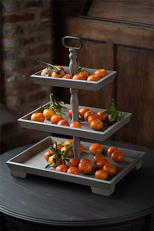 Vagabond Vintage Wood Rectangle 3 Tier Tray | Modishstore | Cake & Tiered Stands