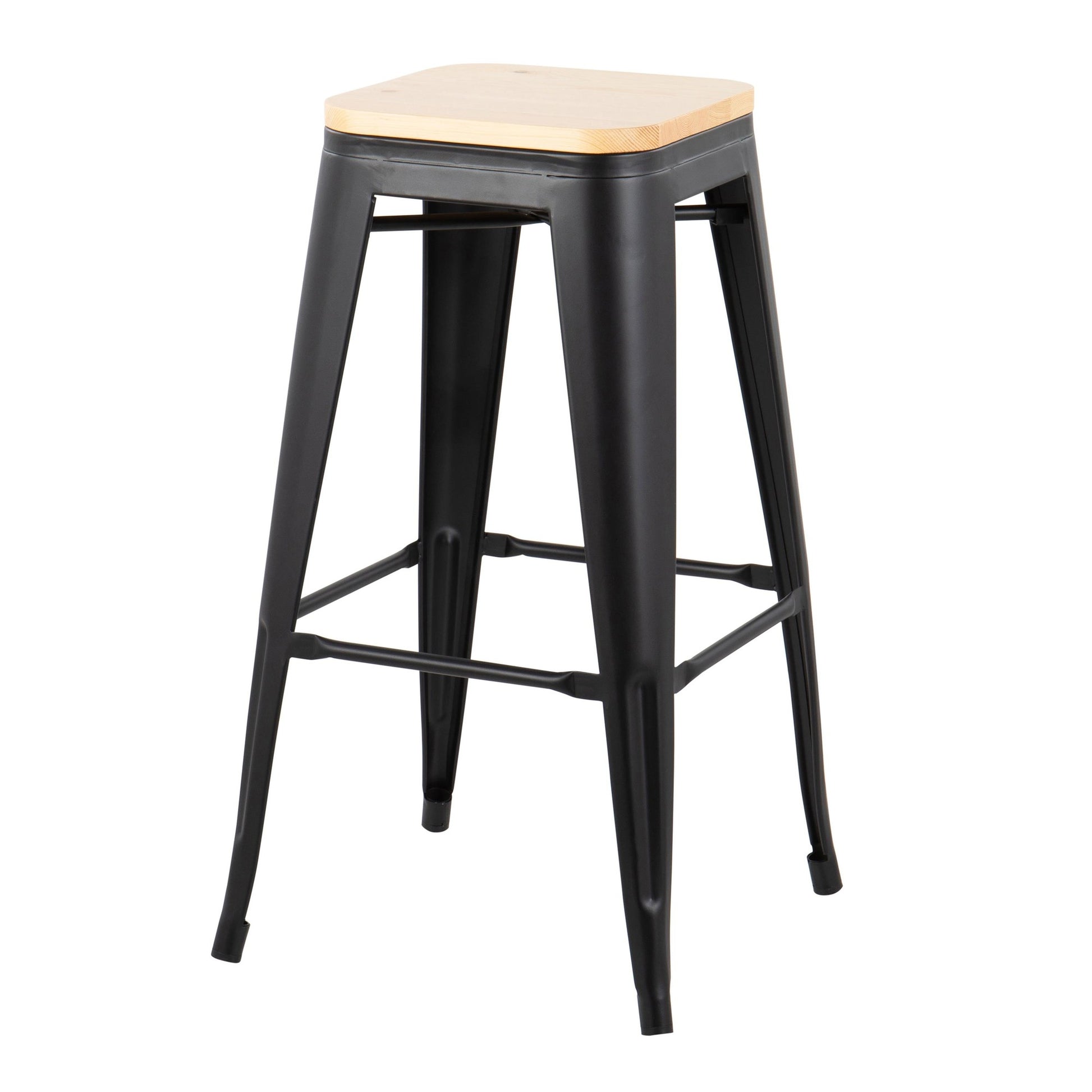 Oregon Contemporary Barstool in Black Steel and Natural Wood By LumiSource - Set of 2 | Bar Stools | Modishstore - 7