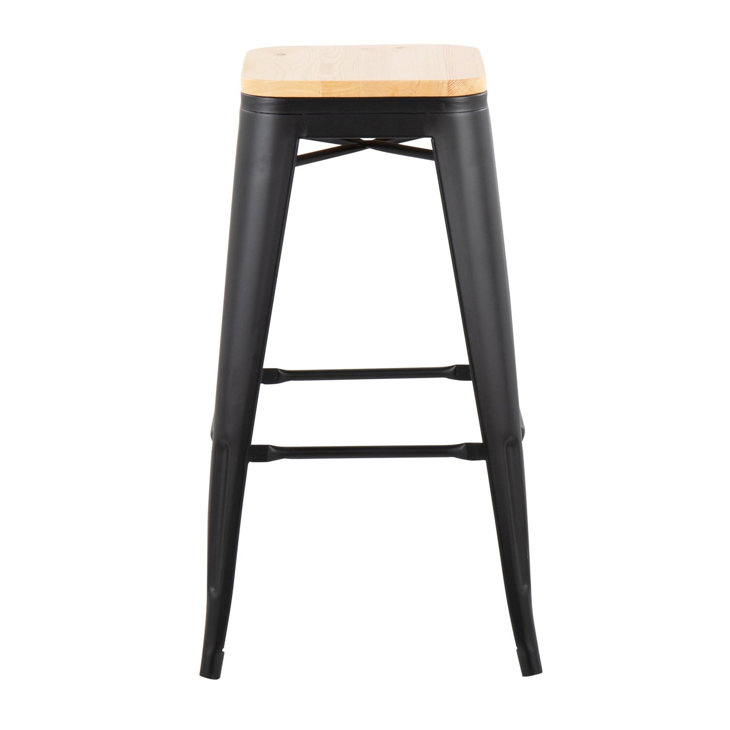 Oregon Contemporary Barstool in Black Steel and Natural Wood By LumiSource - Set of 2 | Bar Stools | Modishstore - 2