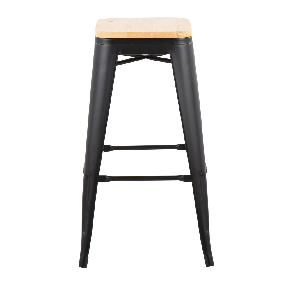 Oregon Contemporary Barstool in Black Steel and Natural Wood By LumiSource - Set of 2 | Bar Stools | Modishstore - 2
