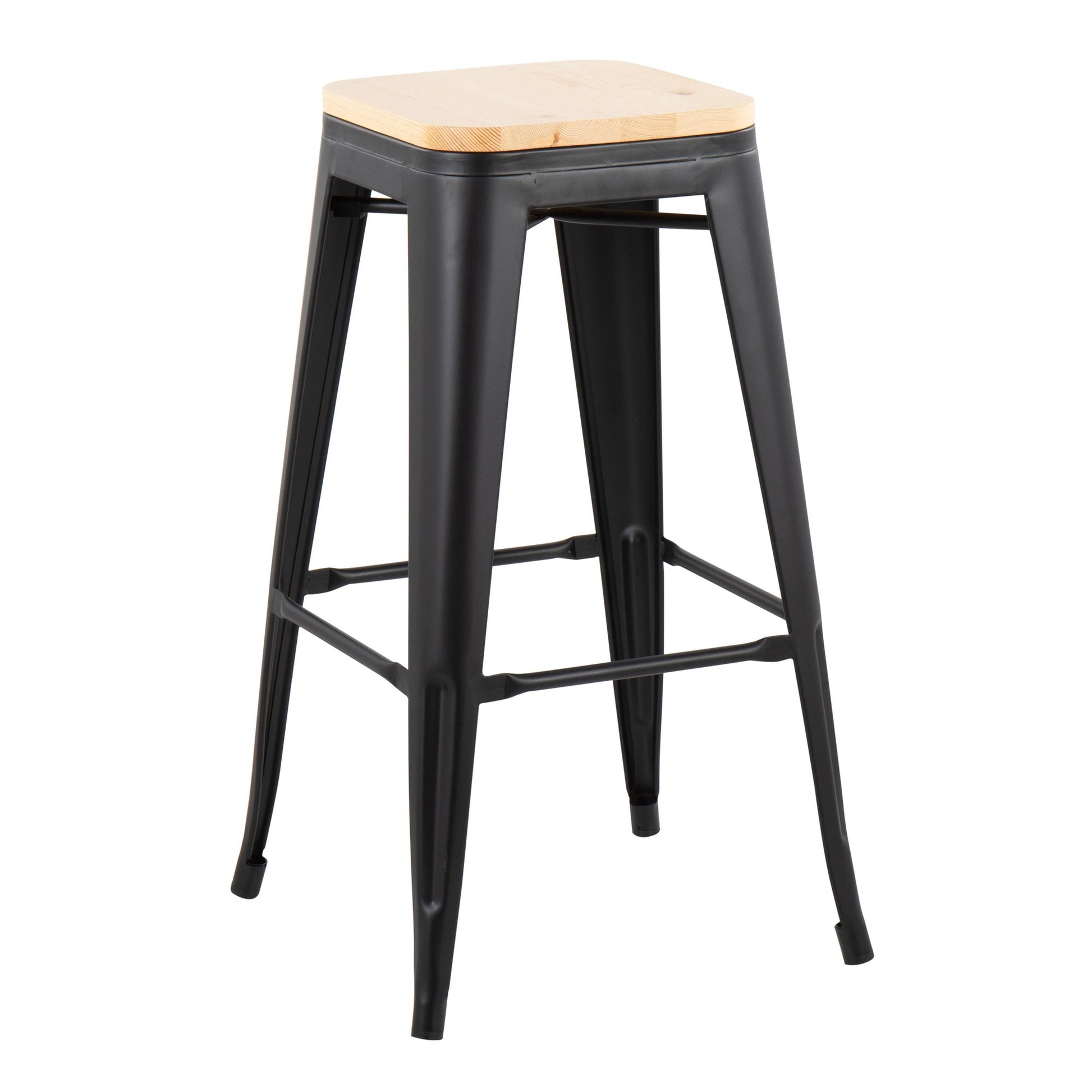 Oregon Contemporary Barstool in Black Steel and Natural Wood By LumiSource - Set of 2 | Bar Stools | Modishstore - 5