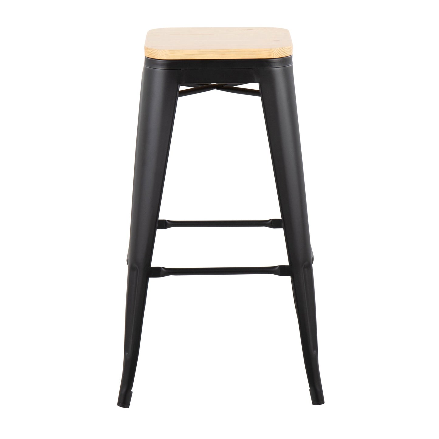 Oregon Contemporary Barstool in Black Steel and Natural Wood By LumiSource - Set of 2 | Bar Stools | Modishstore - 6