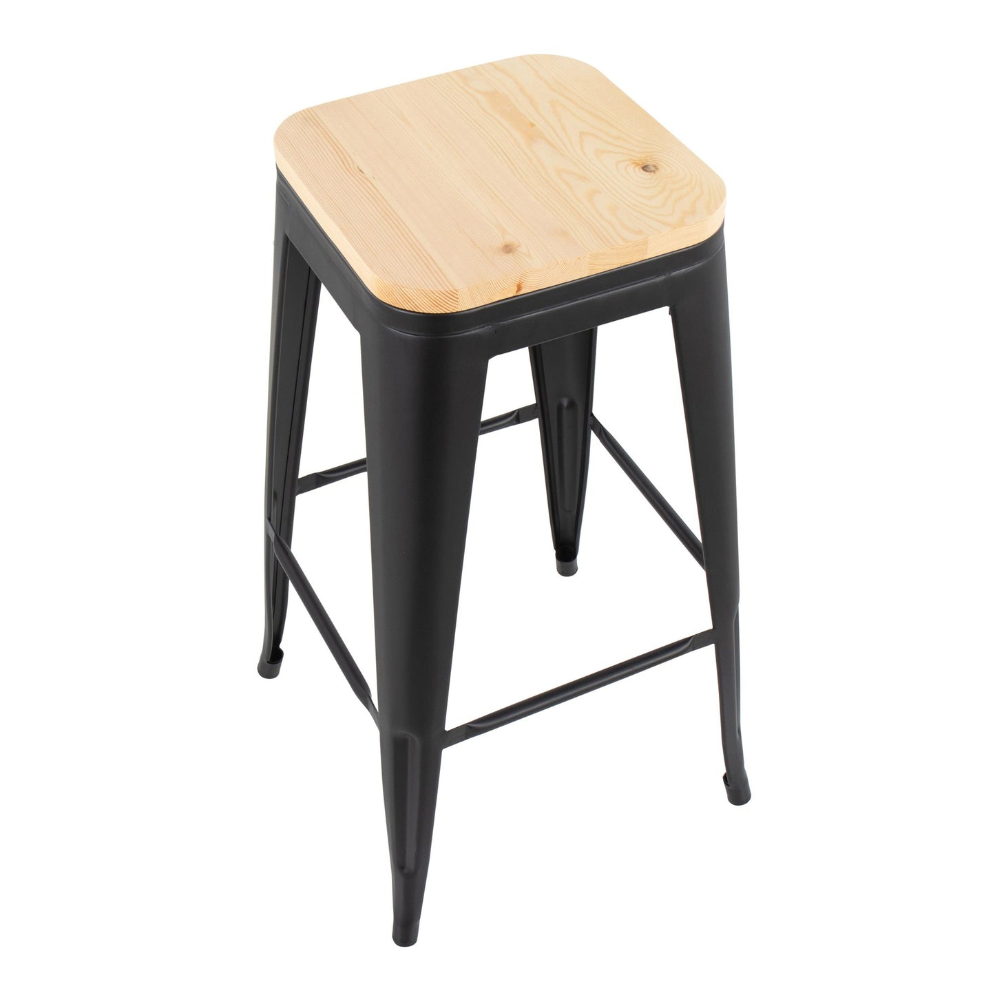 Oregon Contemporary Barstool in Black Steel and Natural Wood By LumiSource - Set of 2 | Bar Stools | Modishstore - 3