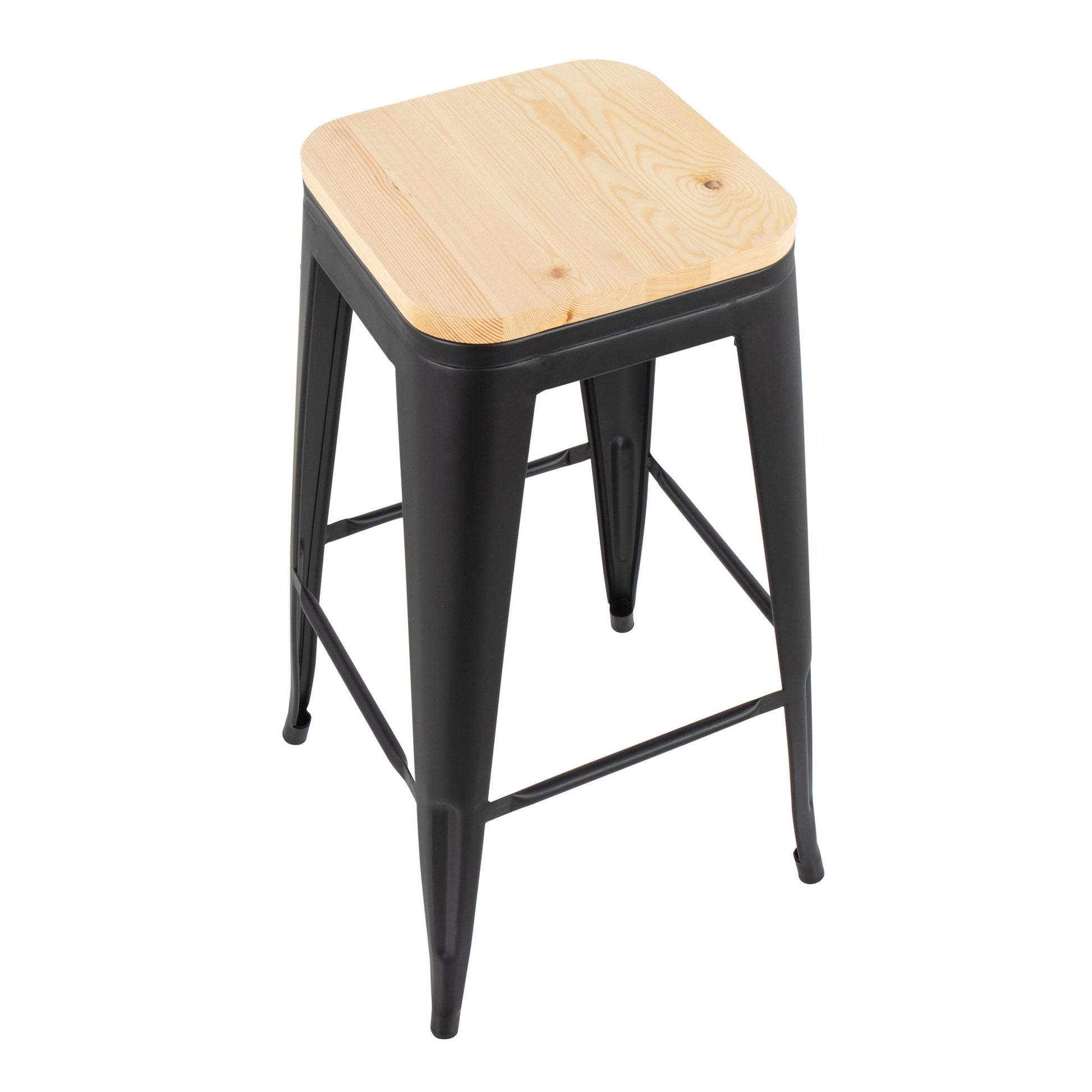 Oregon Contemporary Barstool in Black Steel and Natural Wood By LumiSource - Set of 2 | Bar Stools | Modishstore - 3