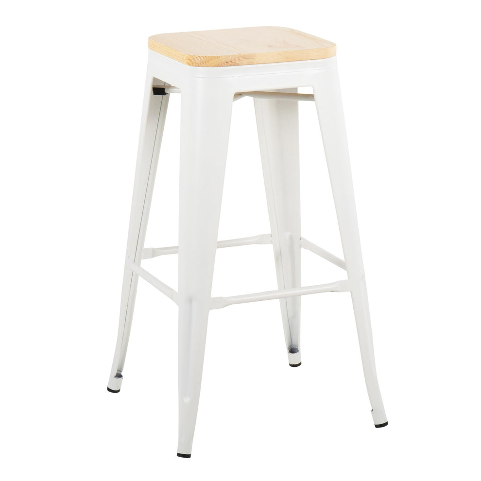 Oregon Contemporary Barstool in Black Steel and Natural Wood By LumiSource - Set of 2 | Bar Stools | Modishstore - 13