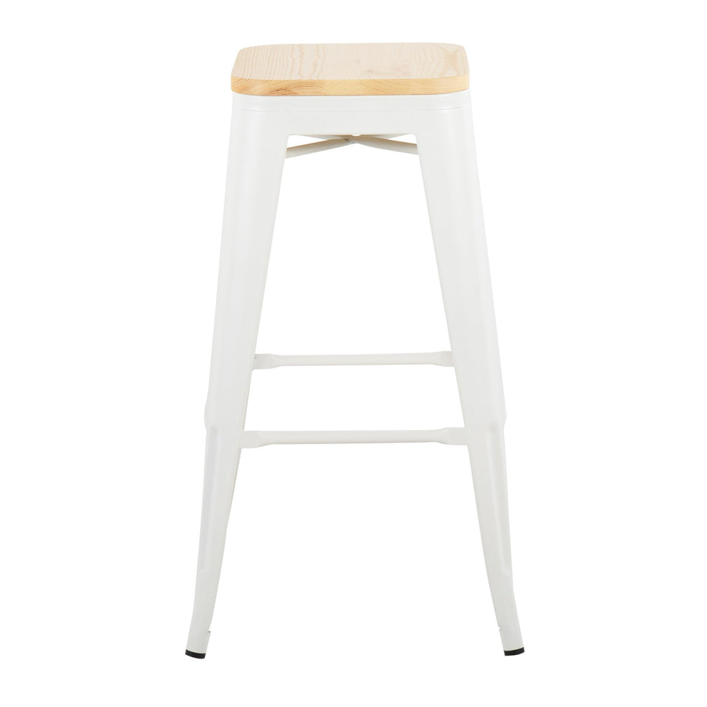 Oregon Contemporary Barstool in Black Steel and Natural Wood By LumiSource - Set of 2 | Bar Stools | Modishstore - 14