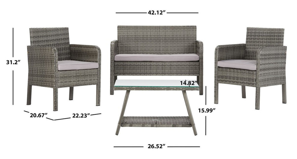 Safavieh Aboka 4Pc Living Set | Outdoor Sofas, Loveseats & Sectionals |  Modishstore  - 12