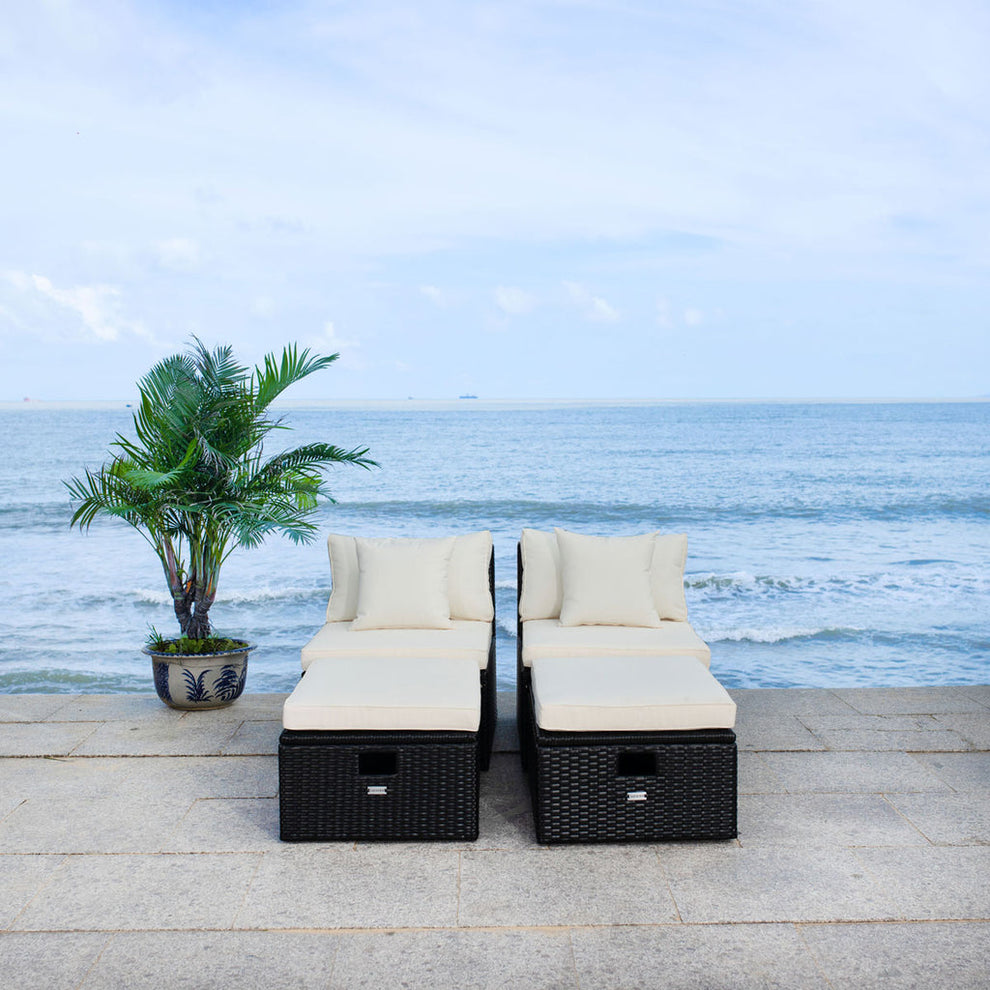 Safavieh Pramla Outdoor Sette With Ottoman | Outdoor Chaise Lounges |  Modishstore 