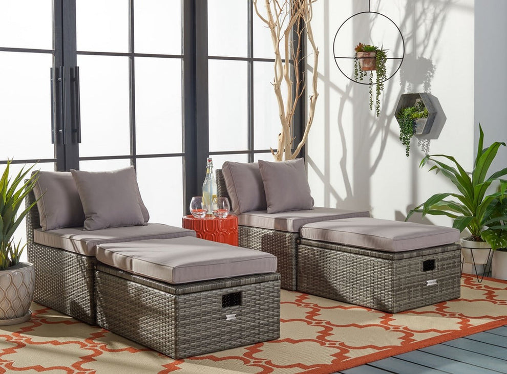 Safavieh Pramla Outdoor Sette With Ottoman | Outdoor Chaise Lounges |  Modishstore  - 12
