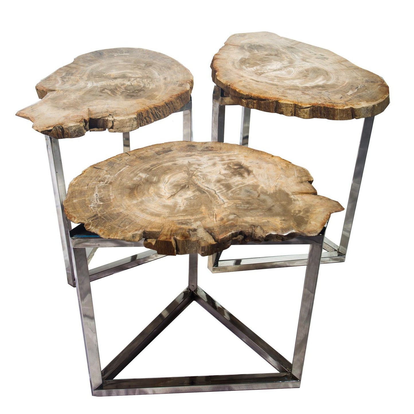 Petrified Wood Park Slope Side Tables PF-2015 - Set of 3 by Aire Furniture | Petrified Wood Slabs | Modishstore