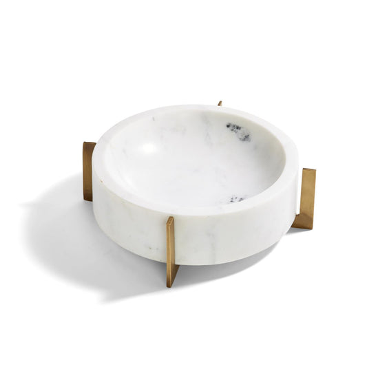 Stahl White Marble Bowl With Gold Stand By Tozai Home | Decorative Bowls | Modishstore