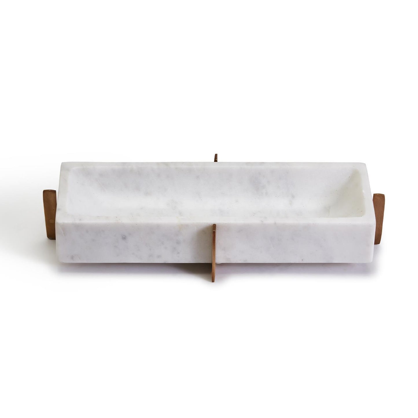 White Marble Rectangular Tray With Gold Stand By Tozai Home | Trays | Modishstore -2
