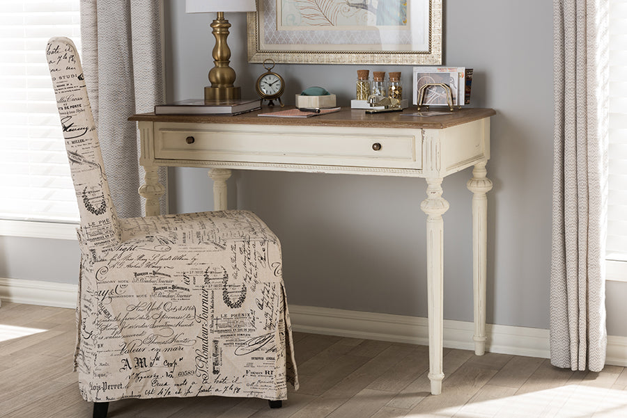 Baxton Studio Marquetterie French Provincial Weathered Oak and Whitewash Writing Desk | Modishstore | Desks