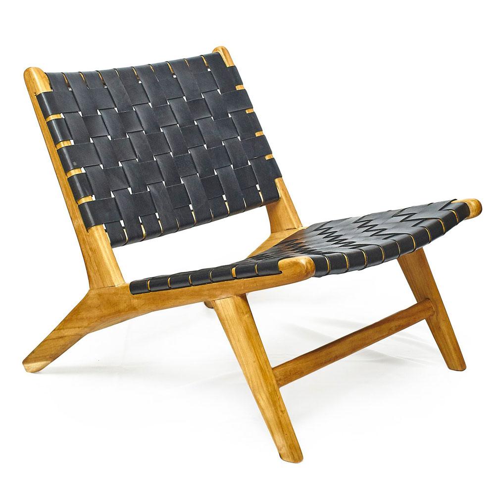 Woven Leather & Teak Lounge Chair - Black | Accent Chairs | AL509 | Modishstore - 4