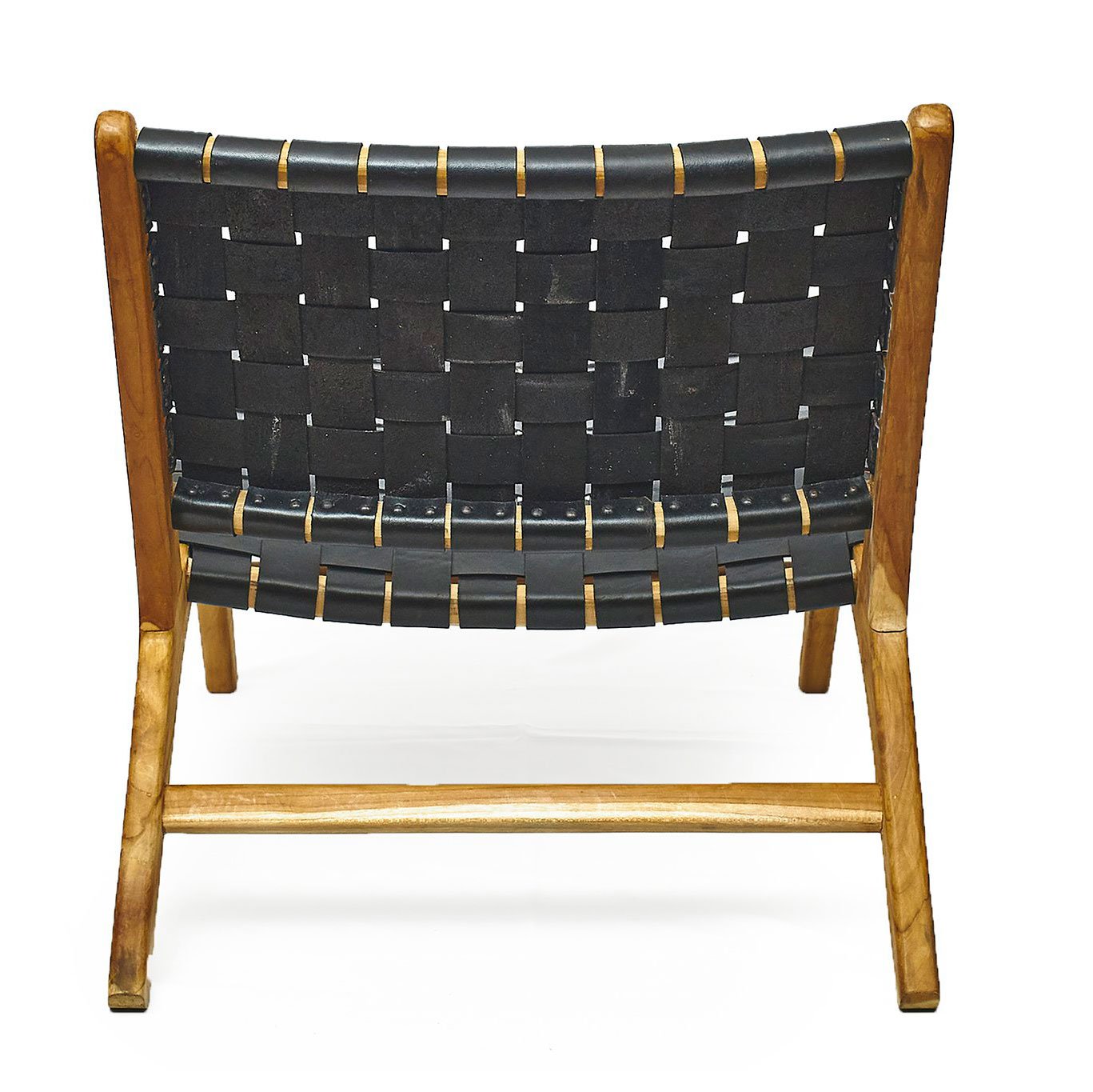 Woven Leather & Teak Lounge Chair - Black | Accent Chairs | AL509 | Modishstore - 5