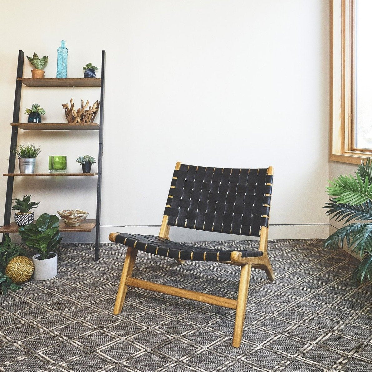 Woven Leather & Teak Lounge Chair - Black | Accent Chairs | AL509 | Modishstore - 2