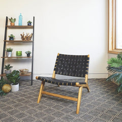 Bali Black Leather & Teak Lounge Chair