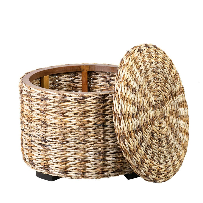 Palm Isle Round Rattan Storage ottoman by Jeffan | Ottomans | Modishstore
