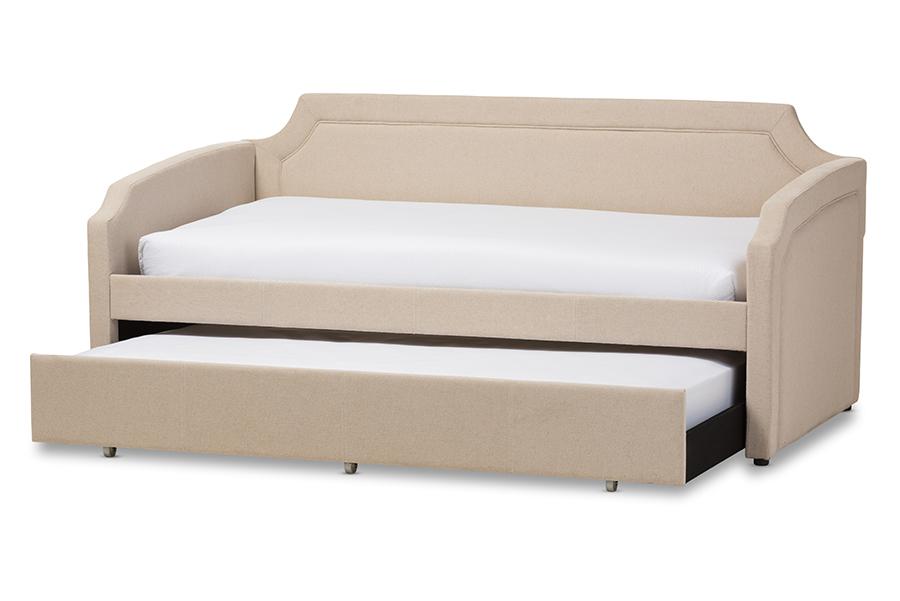baxton studio parkson modern and contemporary beige linen fabric curved notched corners sofa twin daybed with roll out trundle guest bed | Modish Furniture Store-3