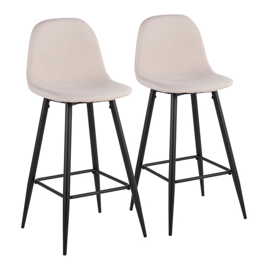 Pebble Mid-Century Modern Barstool in Black Metal and Beige Fabric By LumiSource - Set of 2 | Bar Stools | Modishstore