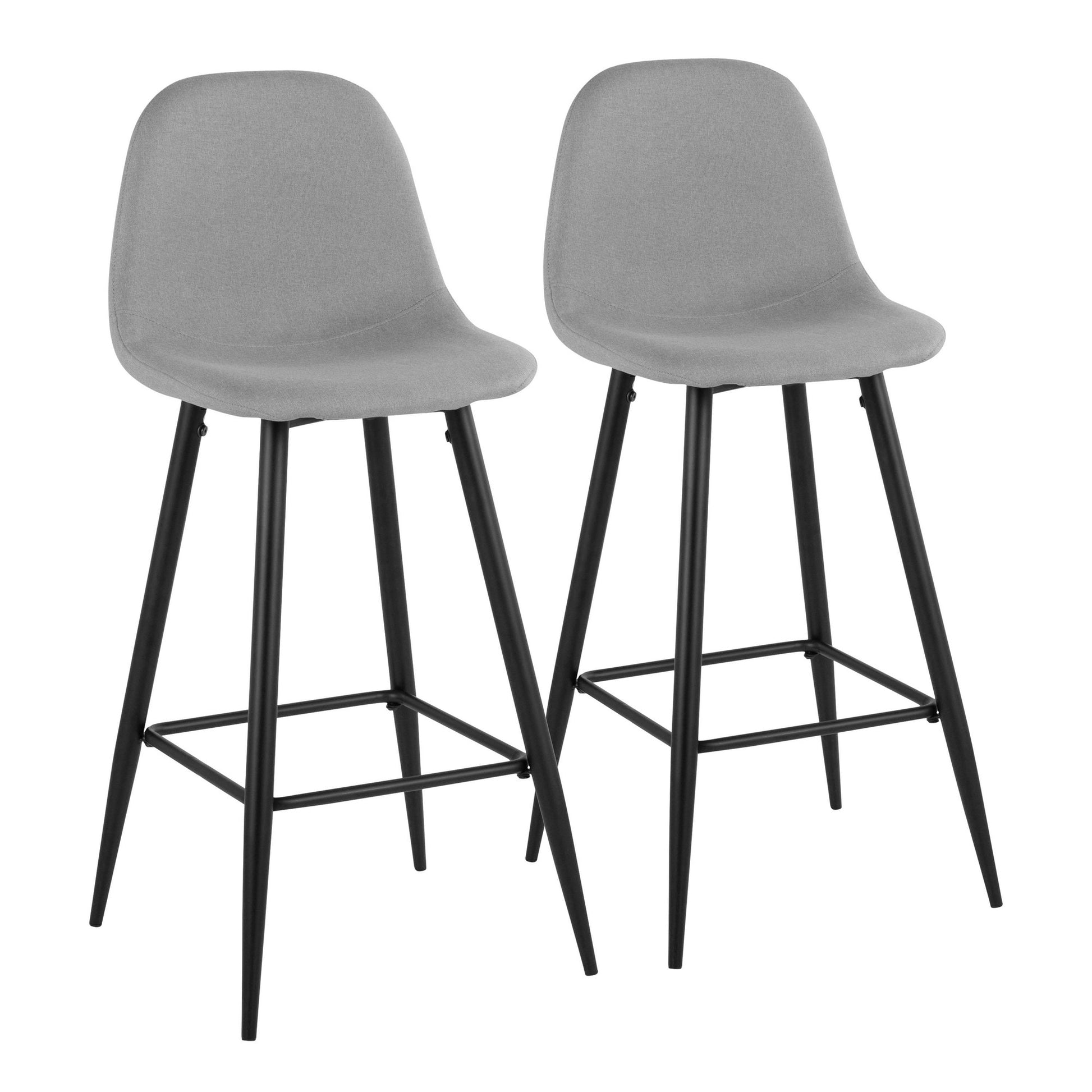Pebble Mid-Century Modern Barstool in Black Metal and Beige Fabric By LumiSource - Set of 2 | Bar Stools | Modishstore - 25