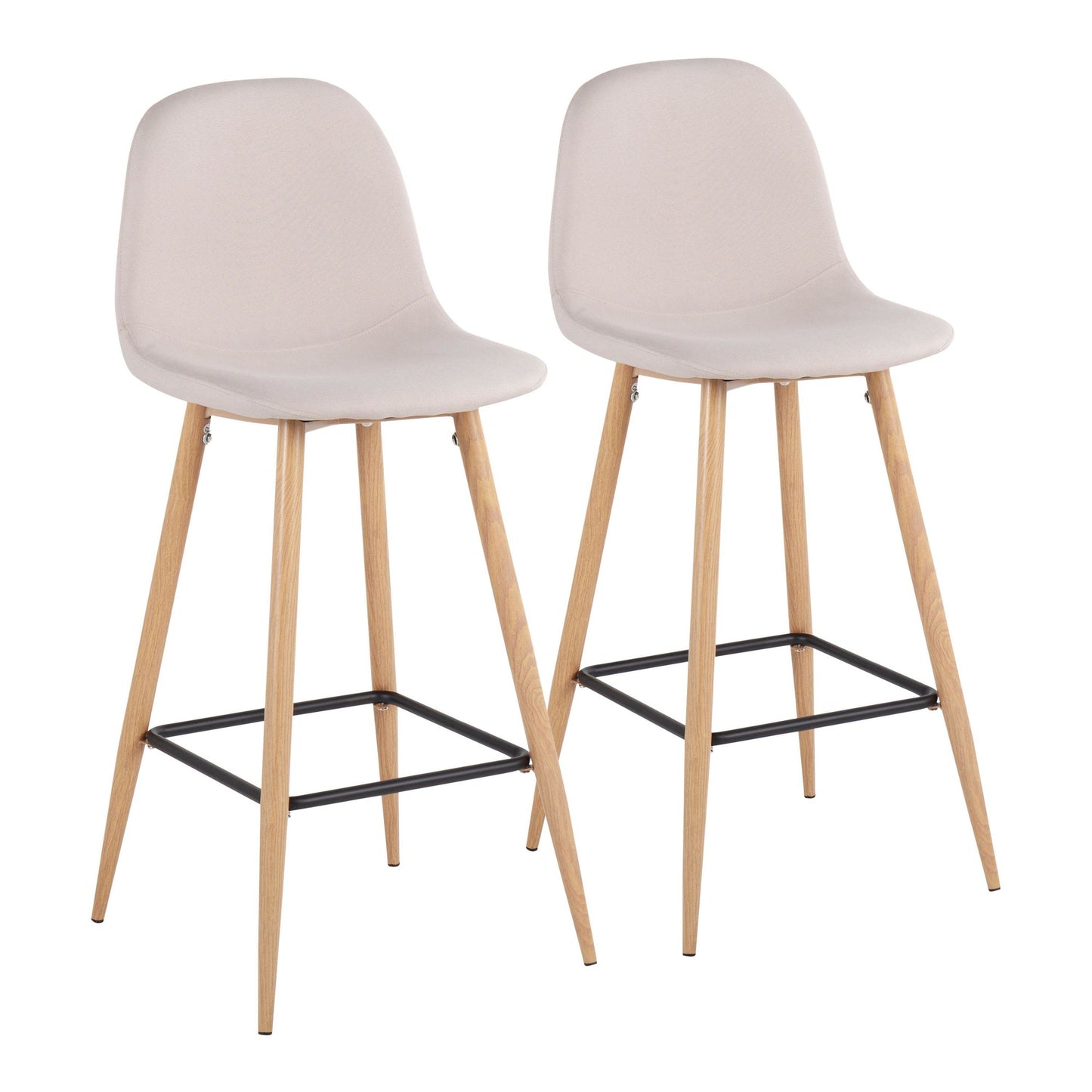 Pebble Mid-Century Modern Barstool in Natural Metal and Beige Fabric By LumiSource - Set of 2 | Bar Stools | Modishstore