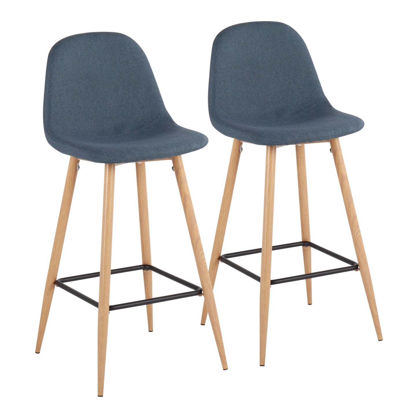 Pebble Mid-Century Modern Barstool in Natural Metal and Beige Fabric By LumiSource - Set of 2 | Bar Stools | Modishstore - 9