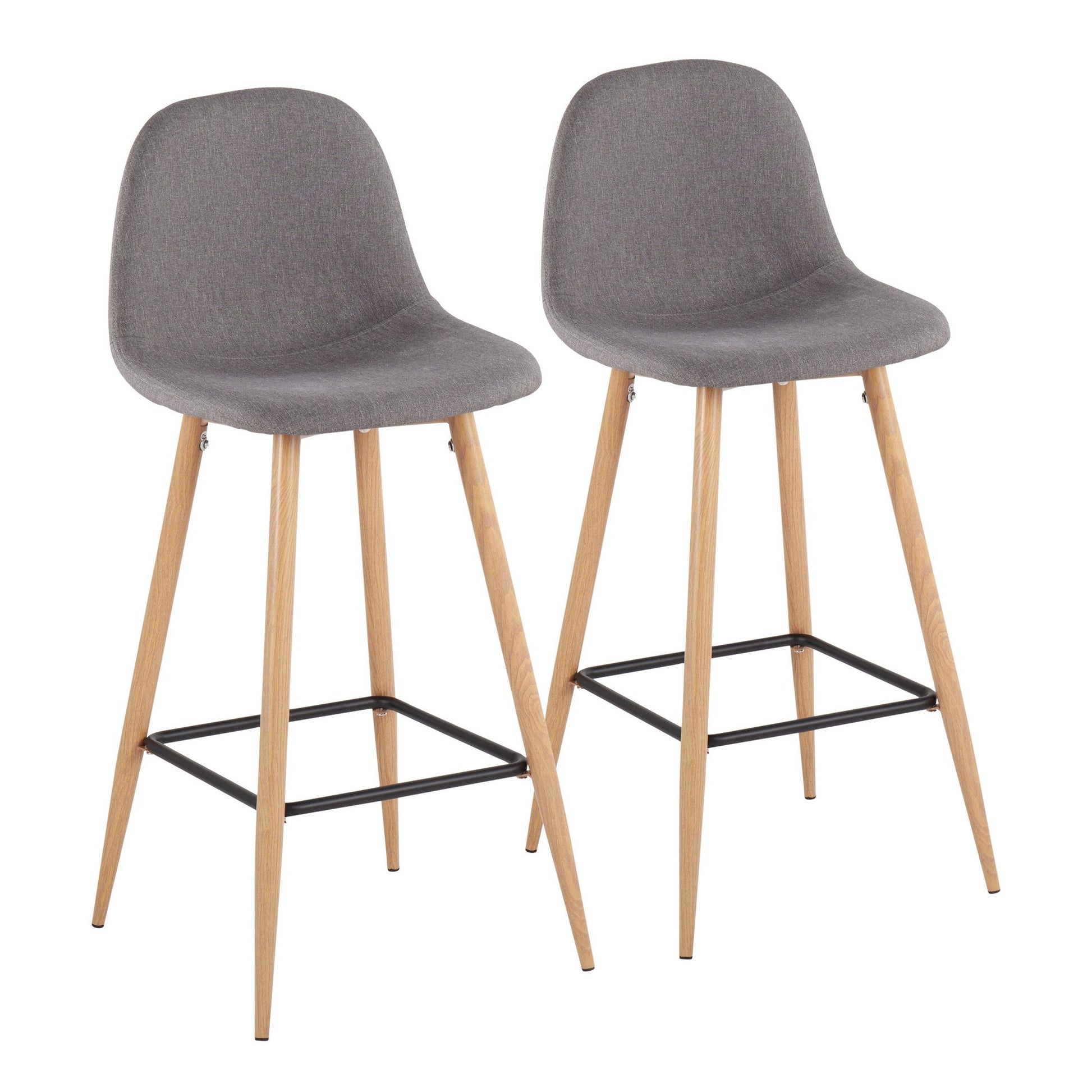 Pebble Mid-Century Modern Barstool in Natural Metal and Beige Fabric By LumiSource - Set of 2 | Bar Stools | Modishstore - 17