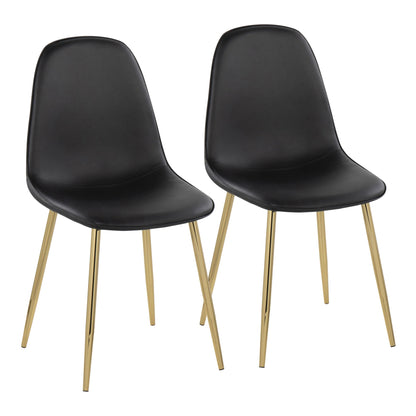 Pebble Contemporary Chair in Gold Steel and Black Faux Leather By LumiSource - Set of 2 | Dining Chairs | Modishstore