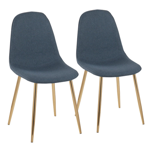 Pebble Contemporary Chair in Gold Steel and Blue Fabric By LumiSource - Set of 2 | Dining Chairs | Modishstore