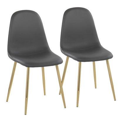 Pebble Contemporary Chair in Gold Steel and Black Faux Leather By LumiSource - Set of 2 | Dining Chairs | Modishstore - 9