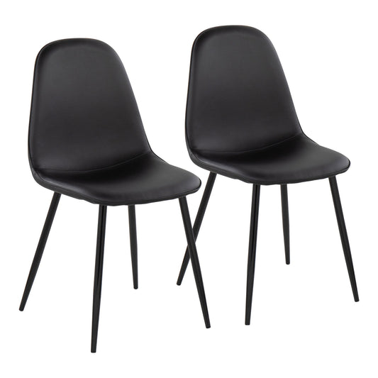 Pebble Contemporary Chair in Black Steel and Black Faux Leather By LumiSource - Set of 2 | Dining Chairs | Modishstore