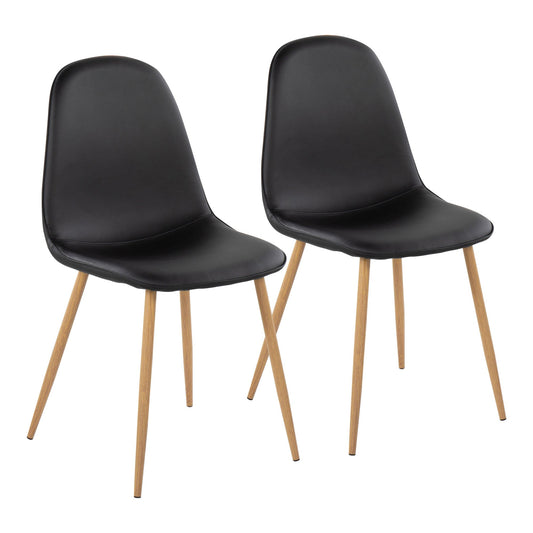 Pebble Contemporary Chair in Natural Wood Metal and Black Faux Leather By LumiSource - Set of 2 | Dining Chairs | Modishstore