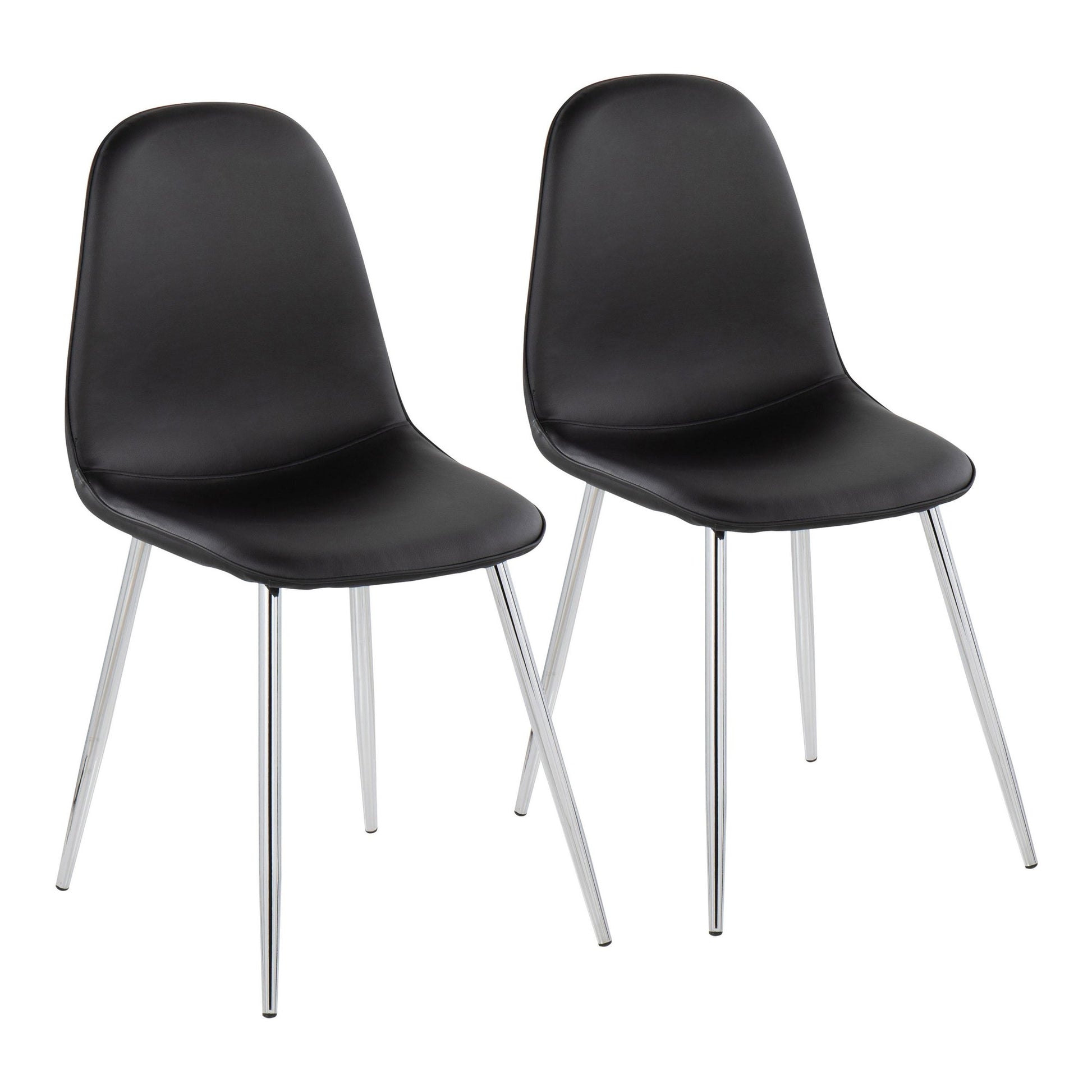Pebble Contemporary Chair in Chrome and Black Faux Leather By LumiSource - Set of 2 | Dining Chairs | Modishstore