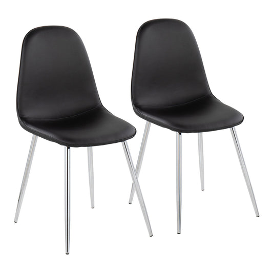 Pebble Contemporary Chair in Chrome and Black Faux Leather By LumiSource - Set of 2 | Dining Chairs | Modishstore