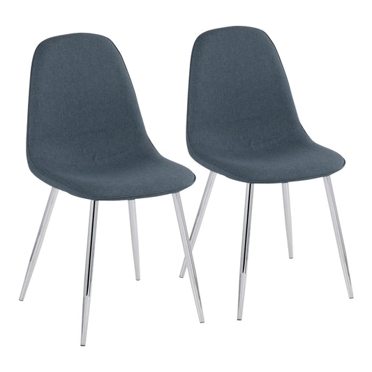 Pebble Contemporary Chair in Chrome and Blue Fabric By LumiSource - Set of 2 | Dining Chairs | Modishstore