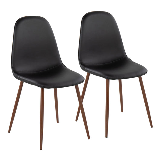 Pebble Contemporary Chair in Walnut Metal and Black Faux Leather By LumiSource - Set of 2 | Dining Chairs | Modishstore