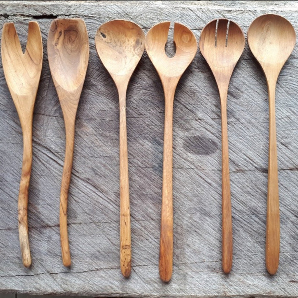 Sakura Teak Serving Spoon Collection : Set of 6   AL364 | Dinnerware | Modishstore-4